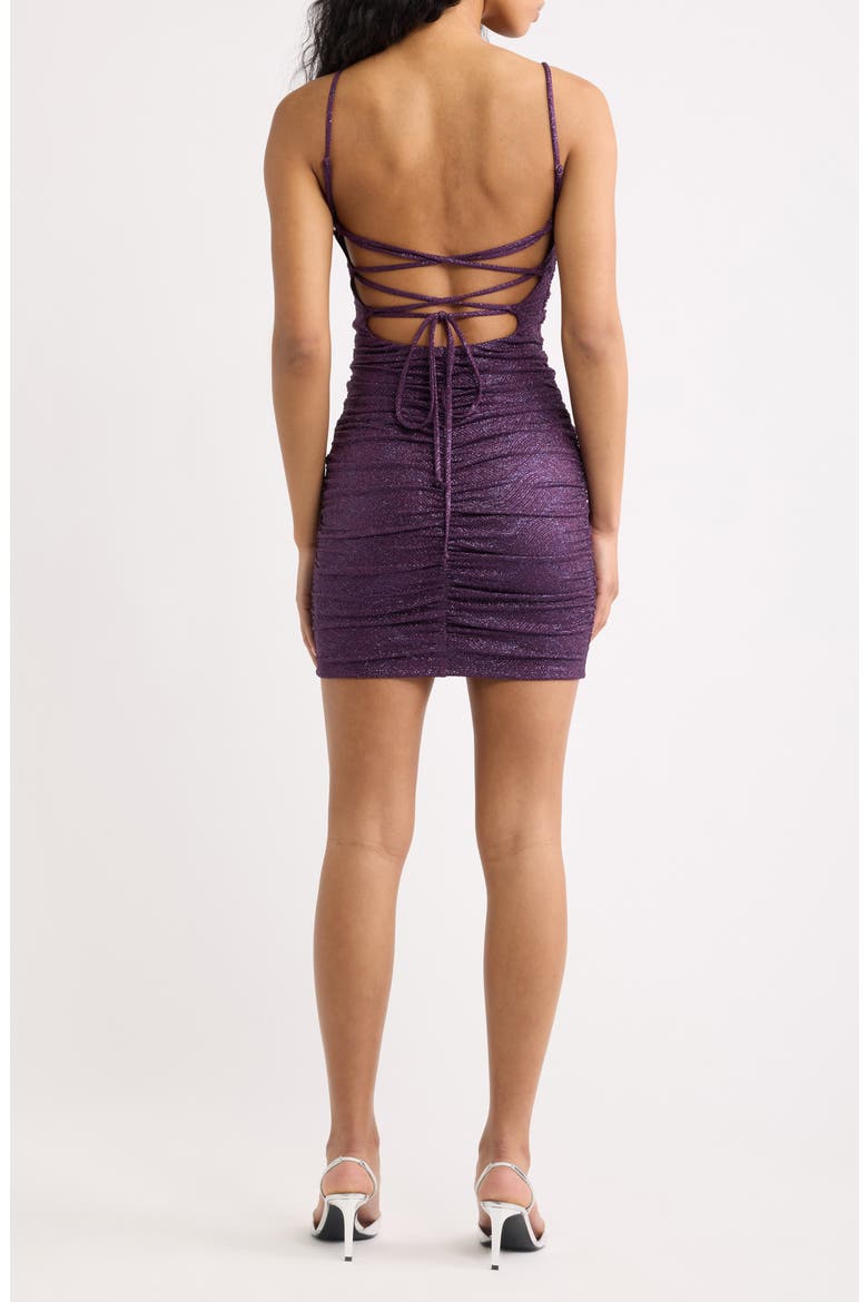 Shirred Glitter Minidress, Alternate, color, EGGPLANT