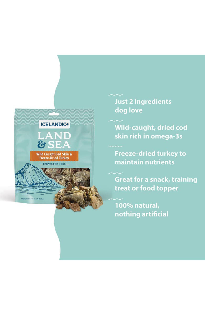 ICELANDIC+ Land 
Sea Wild Caught Cod Skin 
Freezedried Turkey 2.4Oz Bag, Alternate, color, Multicolored