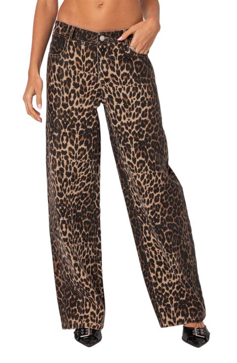 Print Straight Leg Jeans (Leopard)