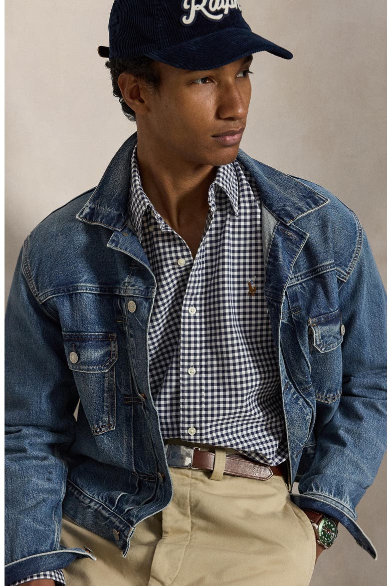 Gingham Long Sleeve Oxford Button Up Shirt, Alternate, color, NAVY/ WHITE