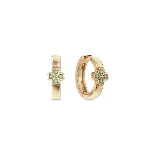 Pascal Lucky Clover Hoop Earrings, Green Diamond Pavé In Gold