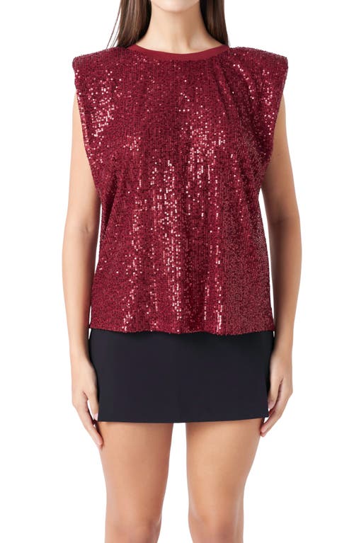 Shop Endless Rose Sequin Shoulder Pad Top In Bordeaux