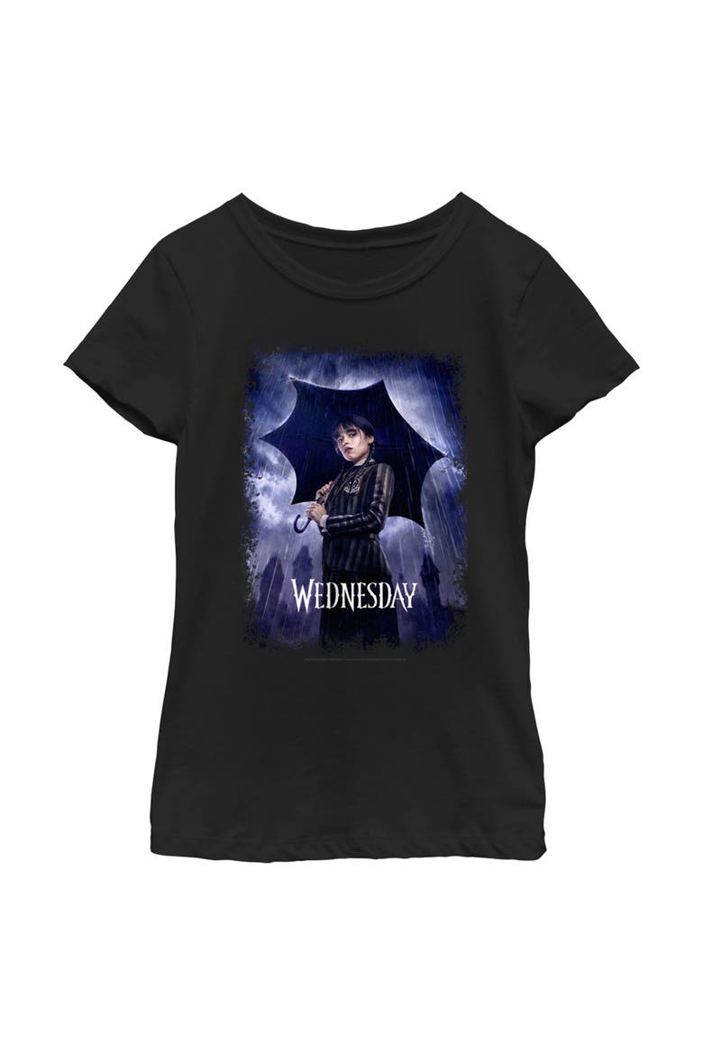 Girl's Wednesday Character Poster  Graphic T-Shirt, Main, color, Black