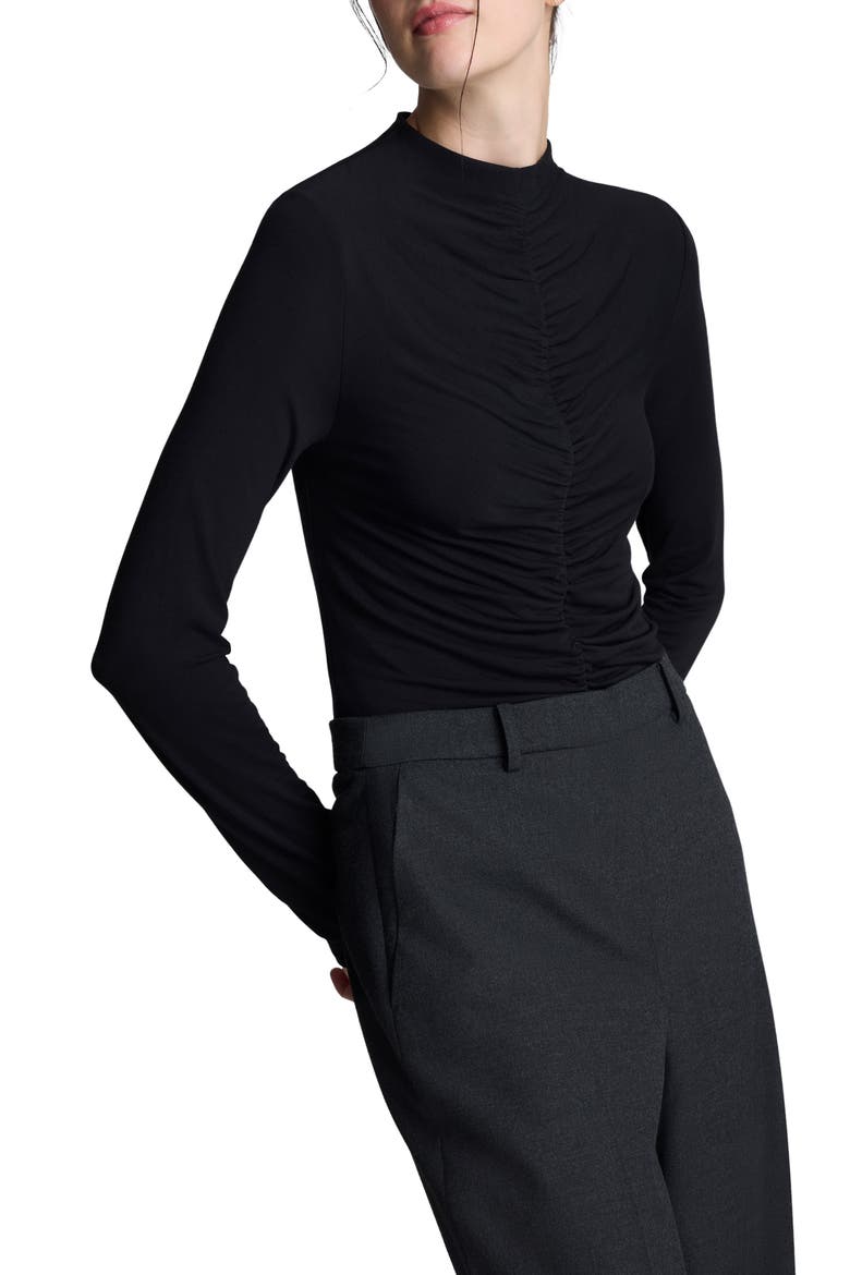 Ruched Mock Neck Top, Main, color, BLACK