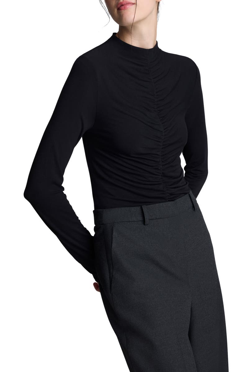 Kenneth Cole Ruched Mock Neck Top, Main, color, Black
