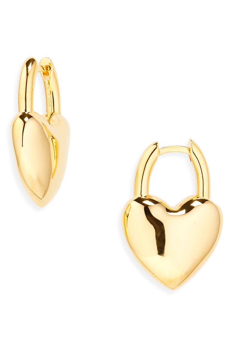 Balenciaga Minnie Heart Lock Earrings, Main, color, Shiny Gold