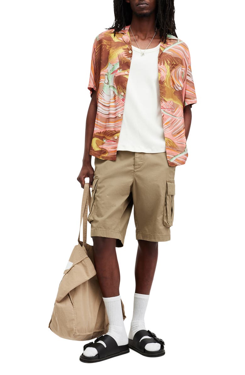 AllSaints Matsuri Short Sleeve Camp Shirt, Alternate, color, Paradise Pink