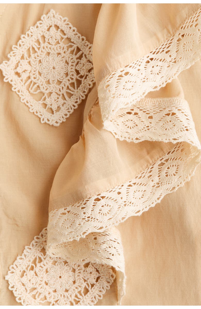 H&M Lace-trimmed Flounced Blouse, Alternate, color, Light Beige