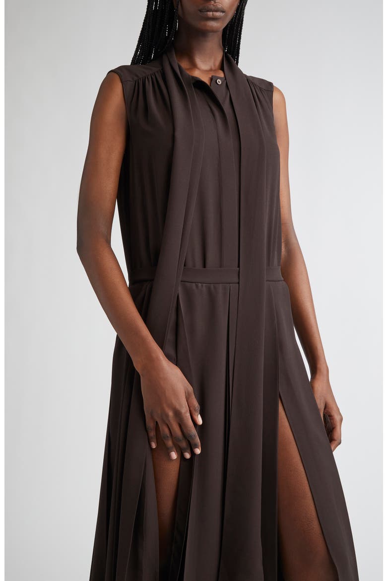 Pleated Tie Neck Sleeveless Silk Shirtdress, Alternate, color, CHOCOLATE