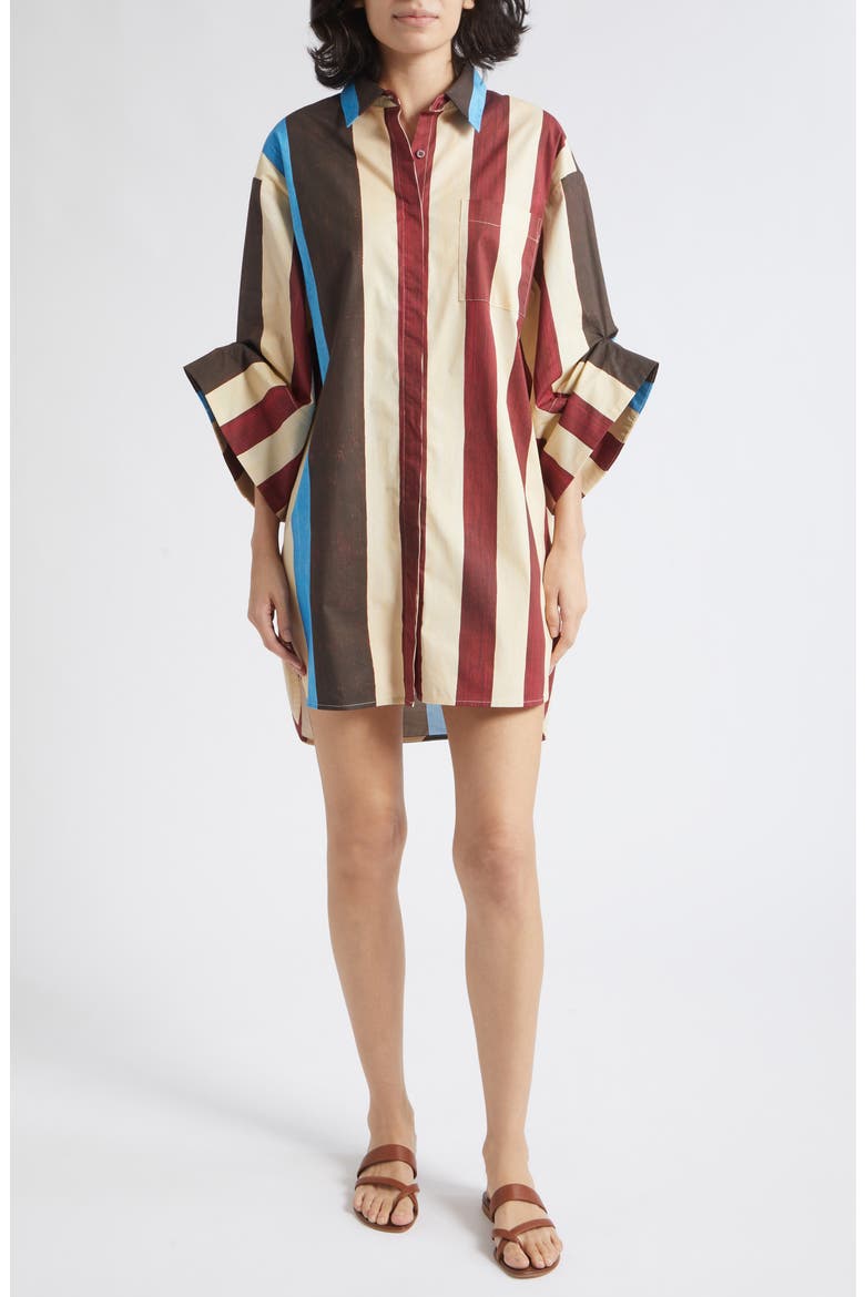 Nico Stripe Stretch Cotton Shirtdress, Main, color, CAFE STRIPE