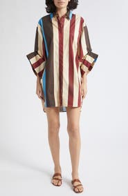 STAUD Nico Stripe Stretch Cotton Shirtdress