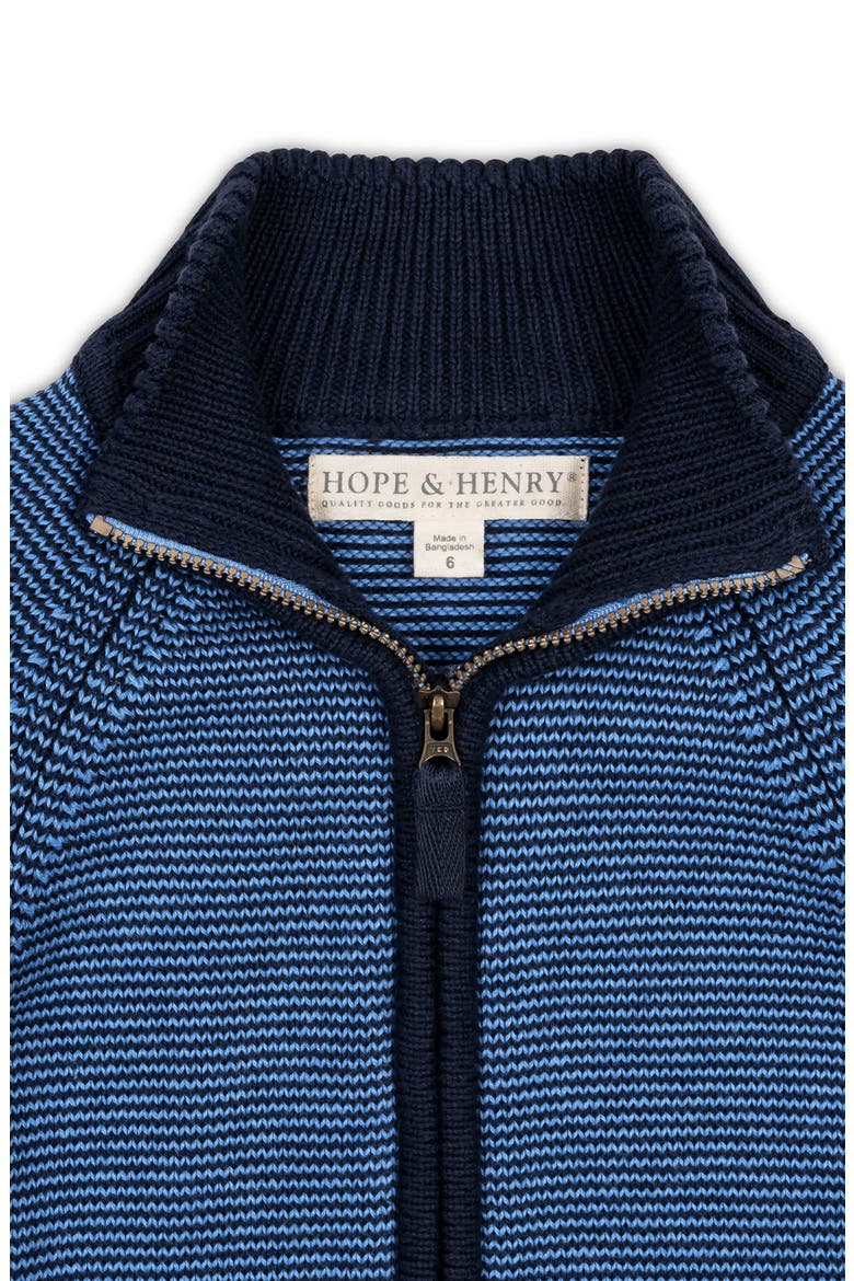 Kids' Organic Full Zip Raglan Mock Neck Sweater, Alternate, color, Blue Microstripe
