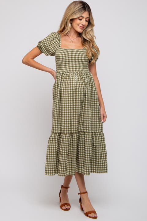 Gingham Smocked Midi Dress