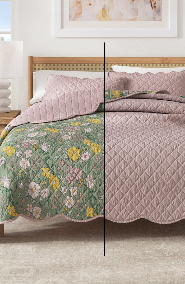 Woven & Weft Floral Scalloped Cotton Quilt & Sham Set, Alternate, color,