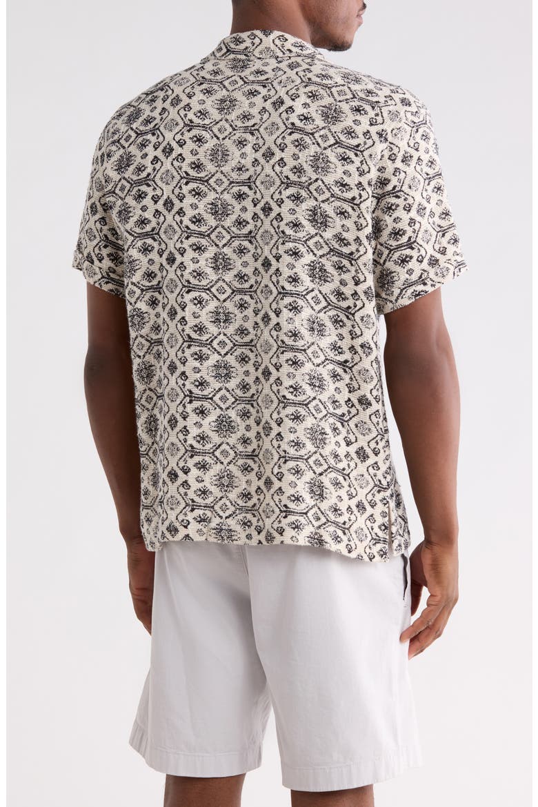 Mahendra Short Sleeve Cotton & Silk Blend Button-Up Camp Shirt Shirt, Alternate, color, BLACK/ WHITE MULTI