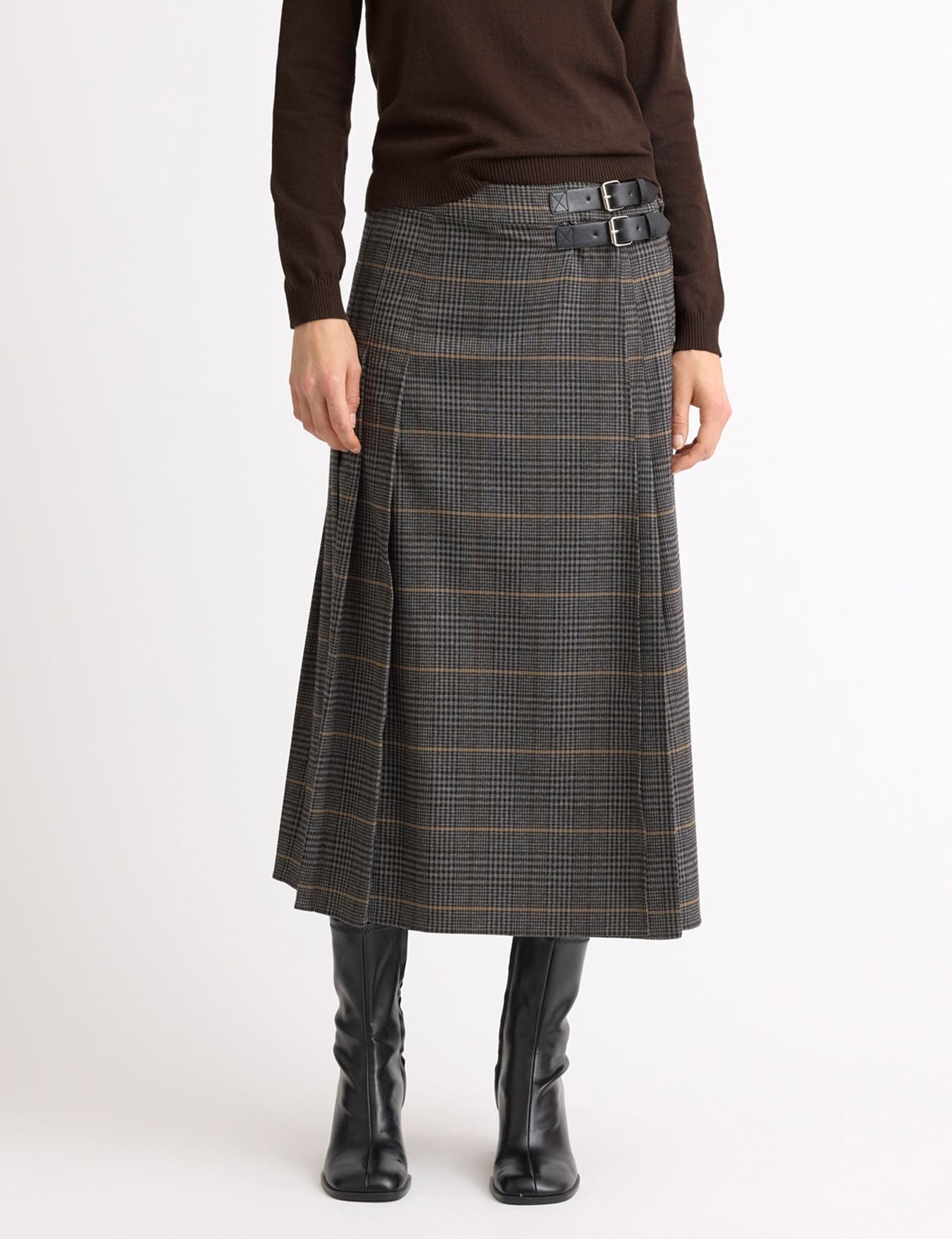 Albaray Checked Buckle A-Line Pleated Midi Skirt (Women) | Nordstrom