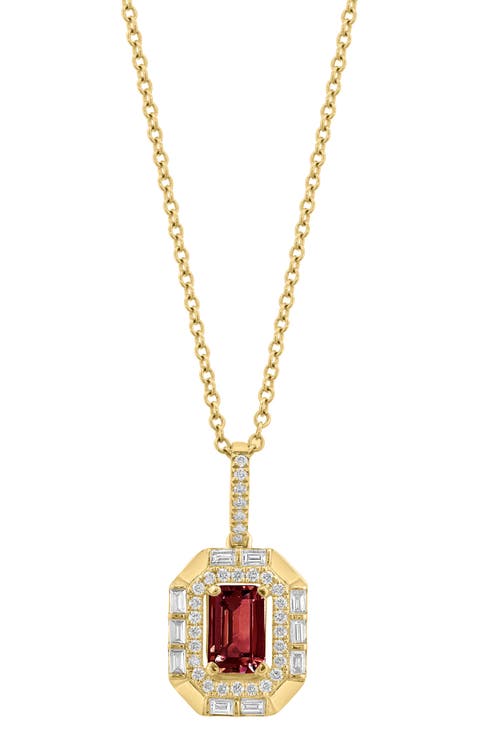14K Yellow Gold Garnet & Diamond Pendant Necklace - 0.27ct.