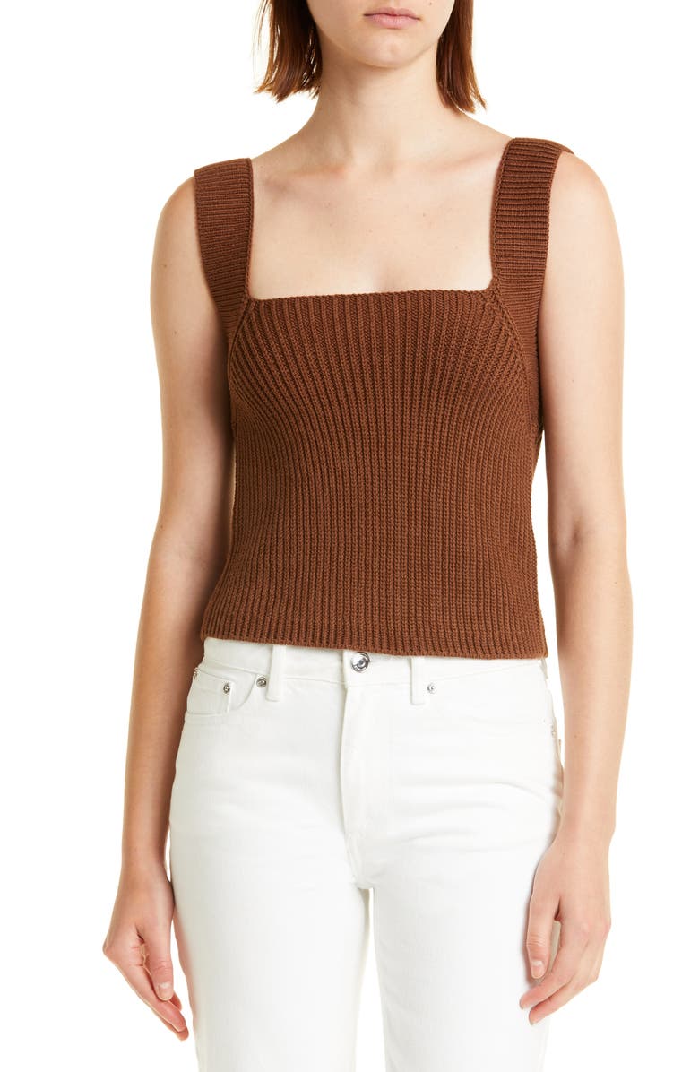 Vince Women's Rib Square Neck Organic Cotton Tank Sweater, Main, color, 