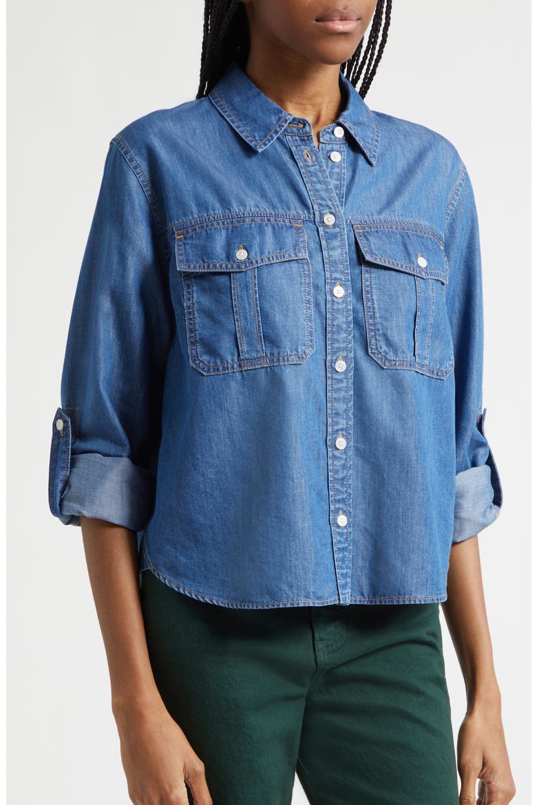 Catriona Cotton Blend Button-Up Shirt, Alternate, color, RIVER WIND