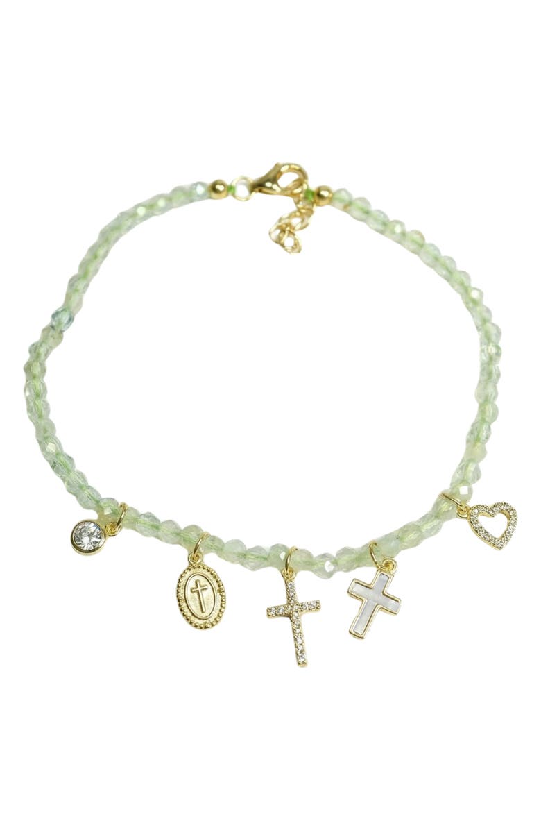 ARGENTO VIVO Faith Beaded Charm Bracelet, Main, color, Gold/ Green