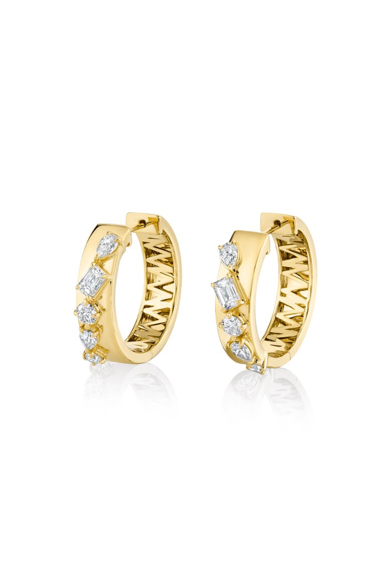 Montage Diamond Cross Hoop Earrings, Main, color, Yellow Gold