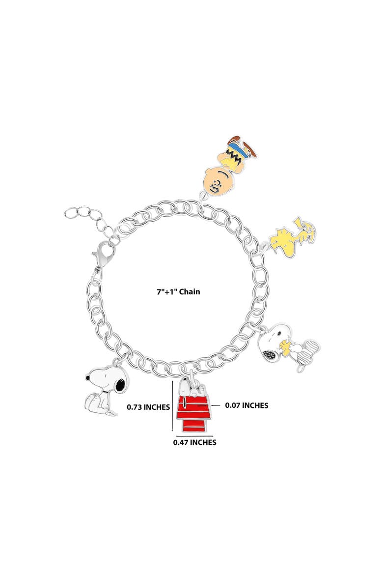 Snoopy, Woodstock, Charlie Brown Charm Bracelet, Alternate, color, Silver