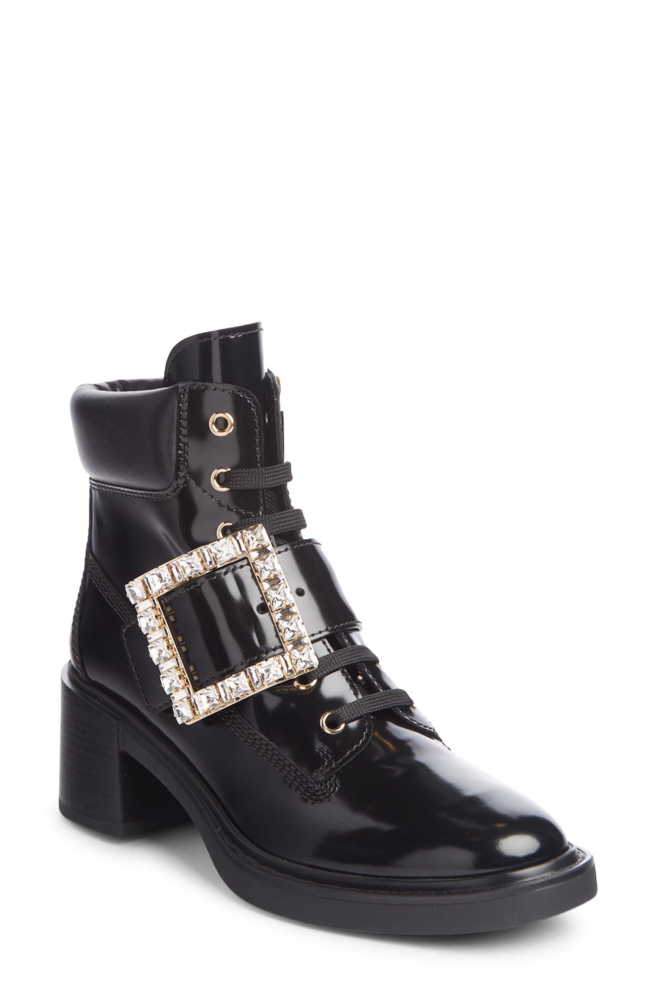 Roger Vivier Viv Rangers Crystal Buckle Combat Boot, Main, color, 