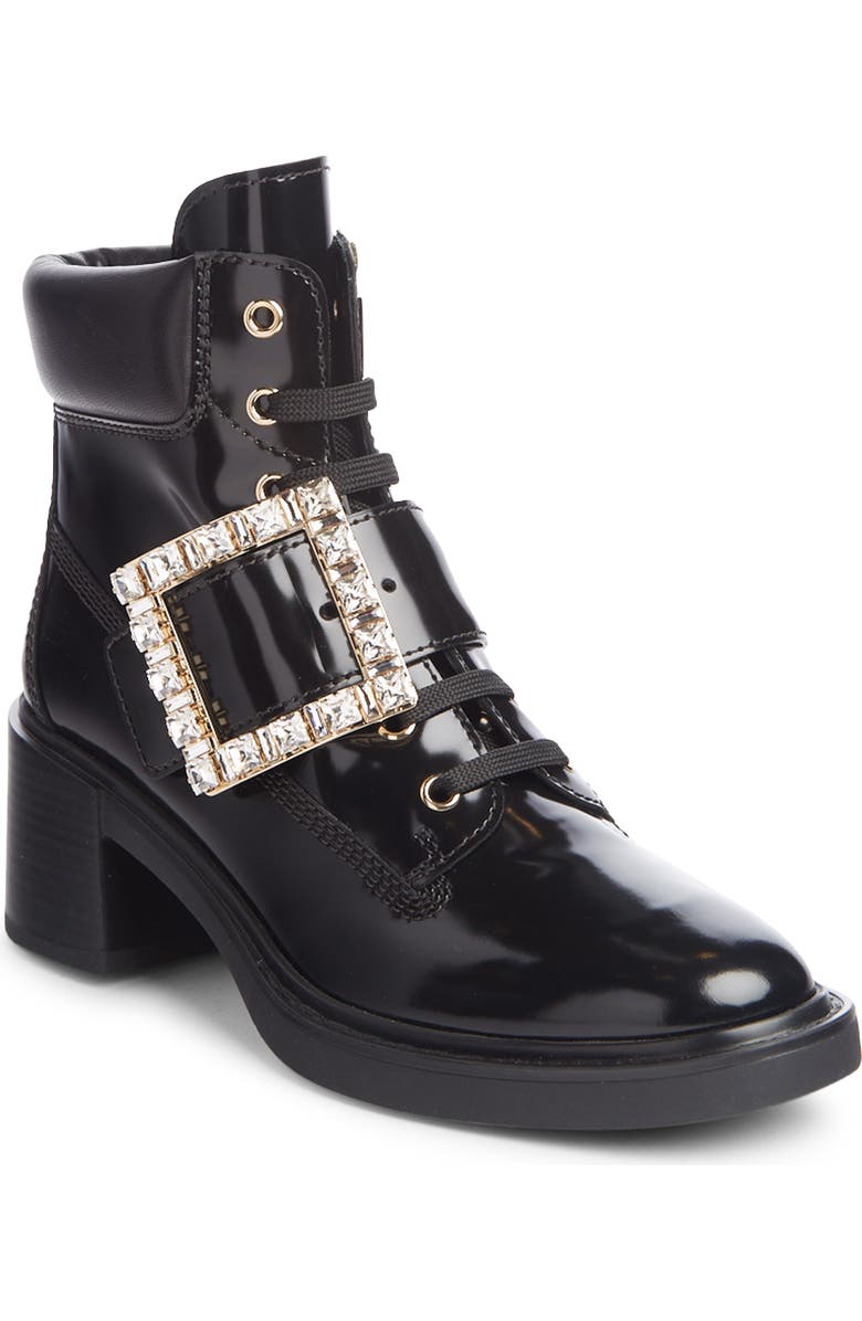 Roger Vivier Viv Rangers Crystal Buckle Combat Boot, Main, color,