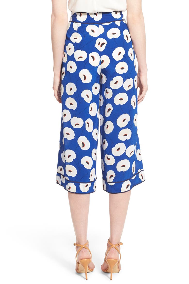 Floral Print Silk Culottes, Alternate, color, BLUE MAZARINE POPPY