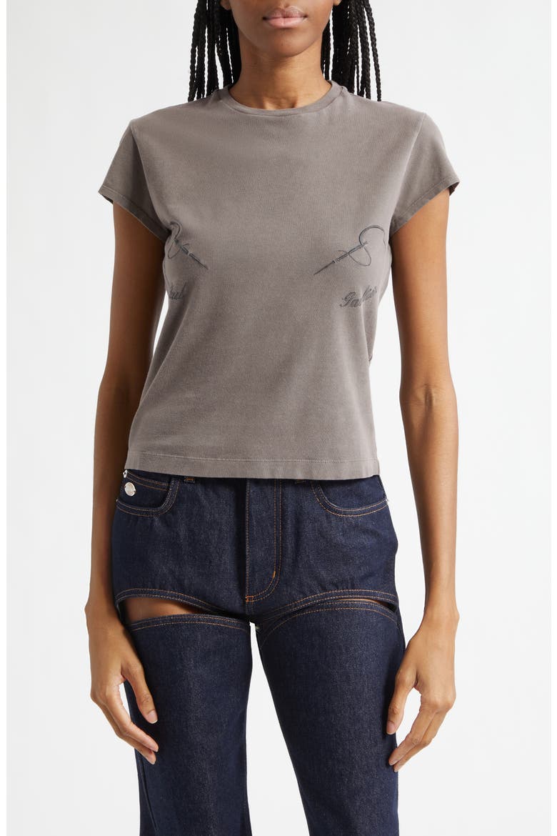 Needle Embroidery Stretch Organic Cotton Baby Tee, Main, color, DARK GREY