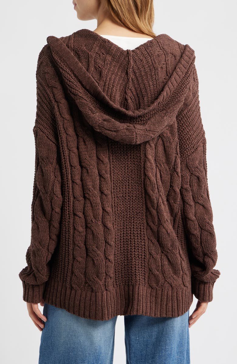 PacSun Dylan Cable Knit Zip-Up Hooded Sweater, Alternate, color, Brown