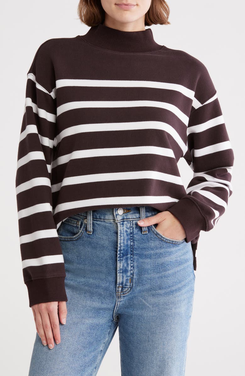 Madewell Stripe Midweight Mock Neck Sweatshirt, Main, color, 
