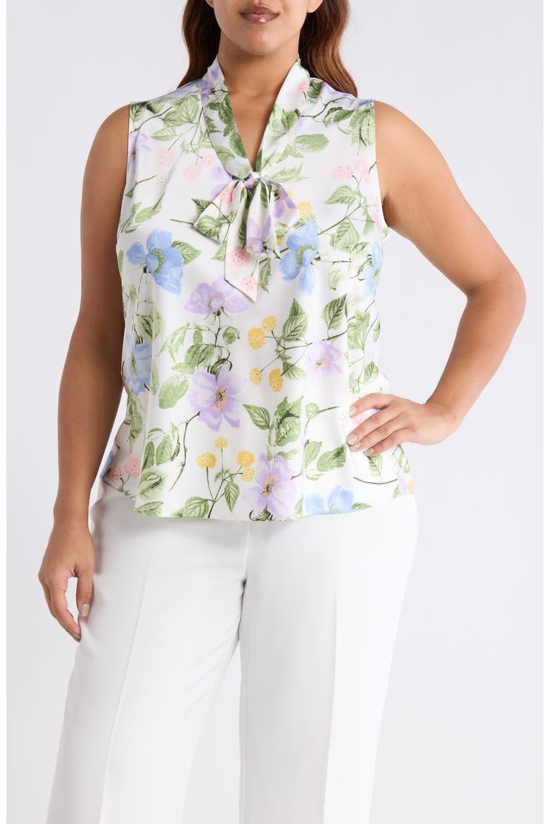 Sleeveless Matte Satin Top, Main, color, LILY WHITE MULTI
