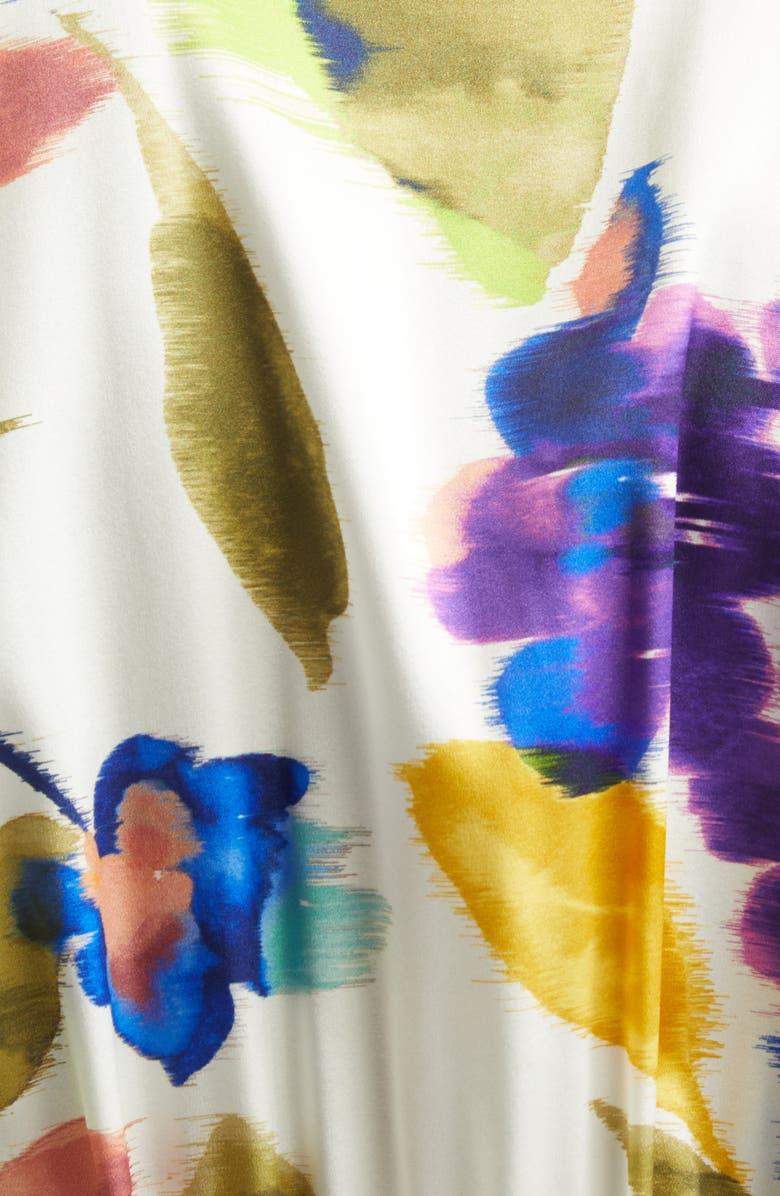 Ramy Brook Printed Carolyn Wrap Front Long Sleeve Silk Blend Dress, Alternate, color, Ivory Floral Silk