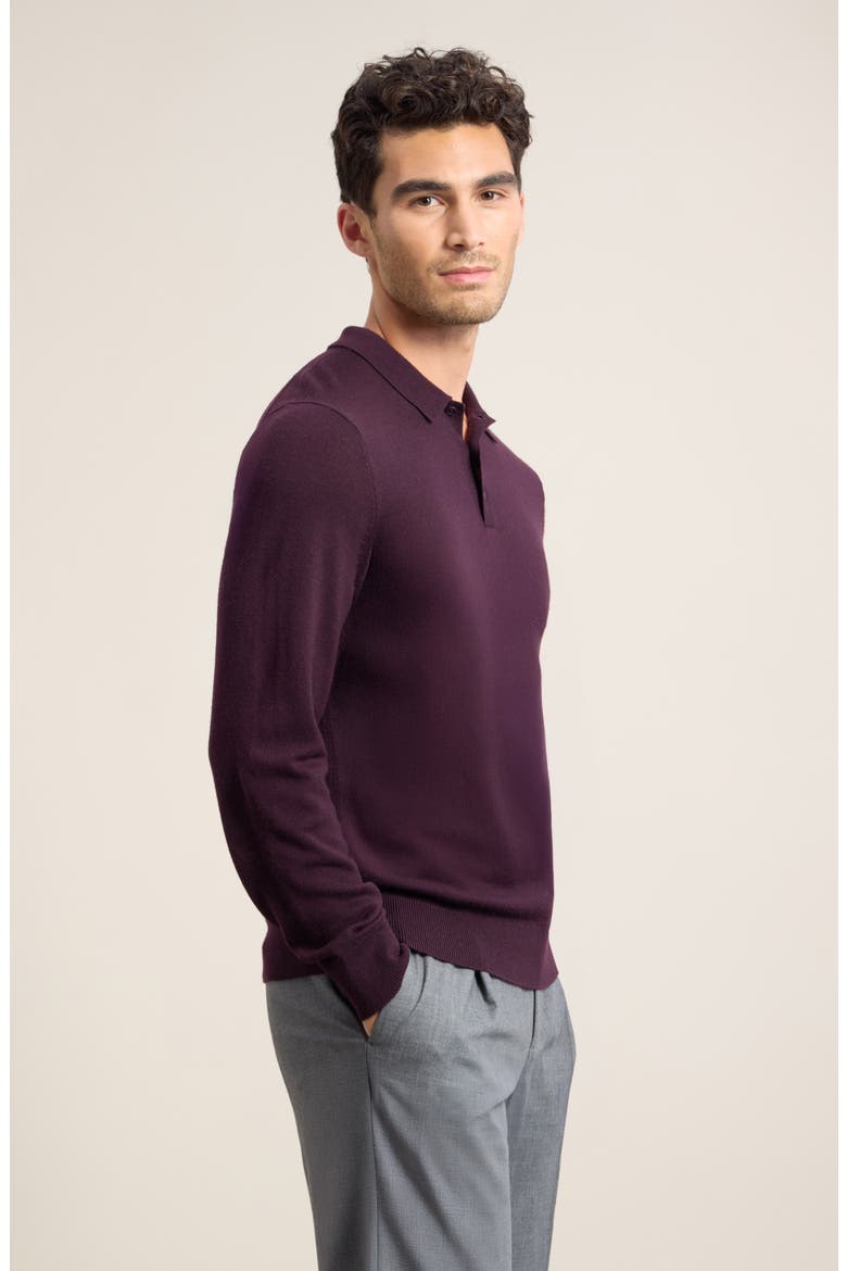 Washable Merino Wool Polo Sweater, Alternate, color, PURPLE PLUM