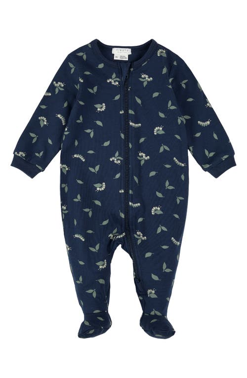 FIRSTS by Petit Lem Caterpillar Print Footed One-Piece Pajamas in Navy  product
