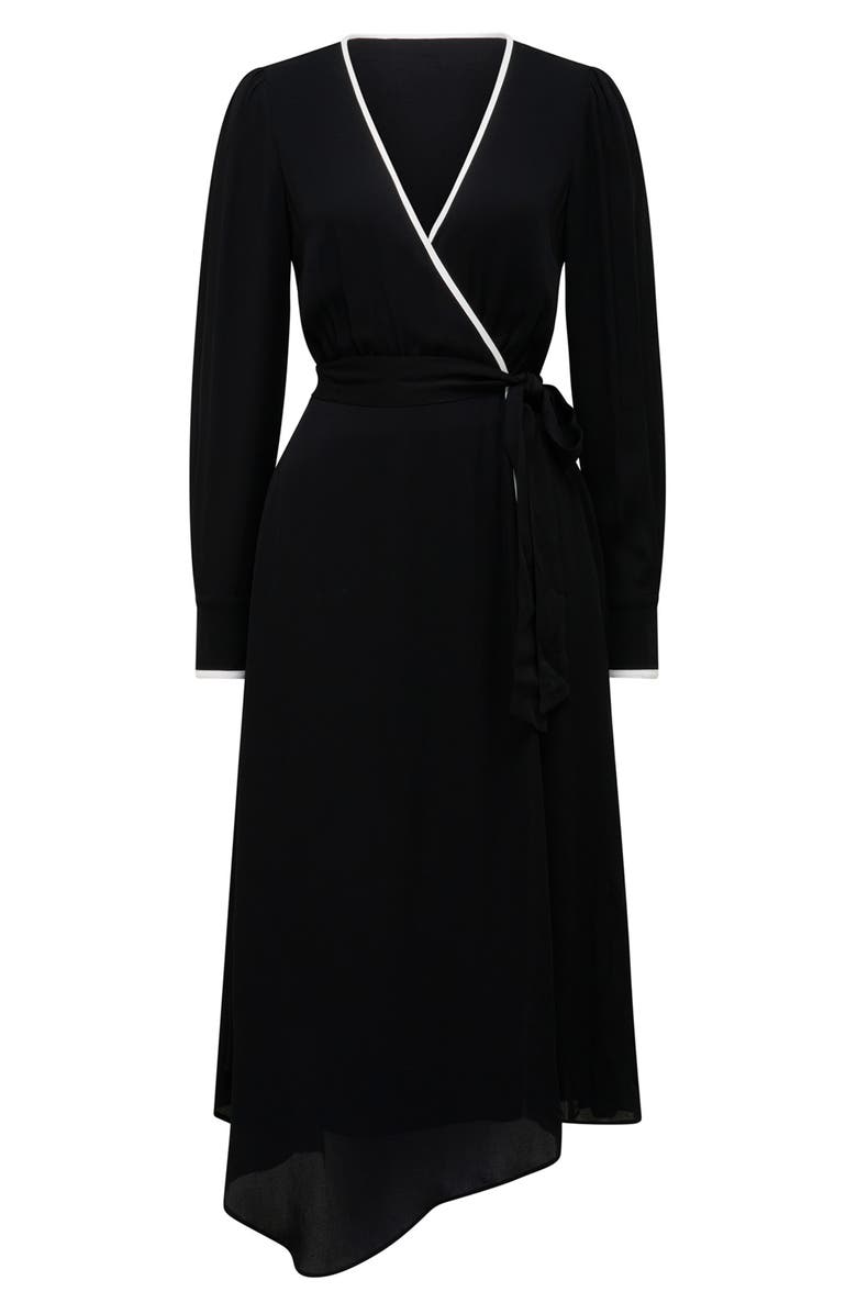 Ever New Amelie Contrast Trim Long Sleeve Wrap Midi Dress, Alternate, color,