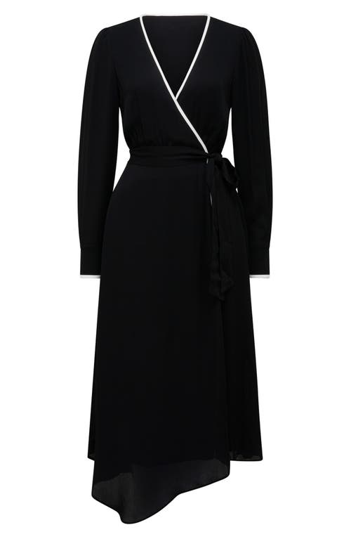 Ever New Amelie Contrast Trim Long Sleeve Wrap Midi Dress In Black And White