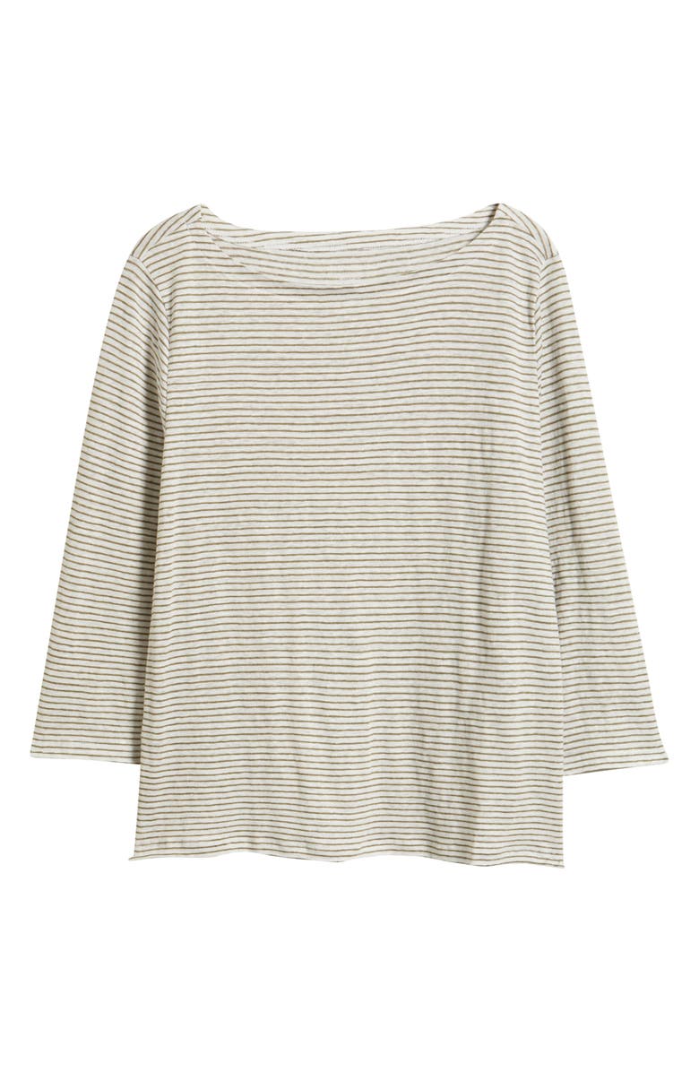 Eileen Fisher Stripe Bateau Neck Organic Linen Top, Alternate, color, Bay Leaf