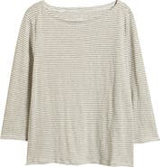 Eileen Fisher Stripe Bateau Neck Organic Linen Top