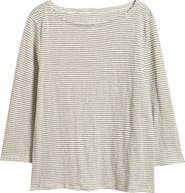 Eileen Fisher Stripe Bateau Neck Organic Linen Top