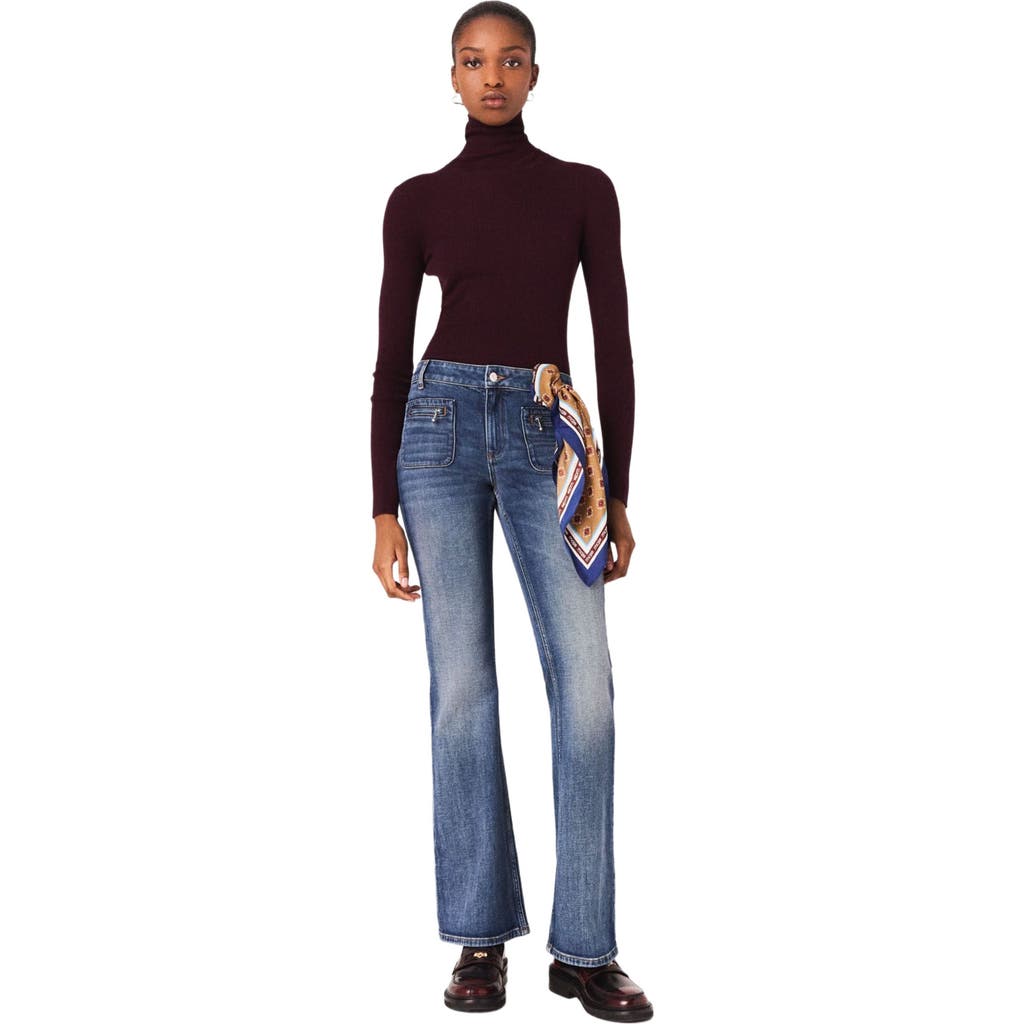 Maje Bootcut Jeans With Zip Pockets In Blue