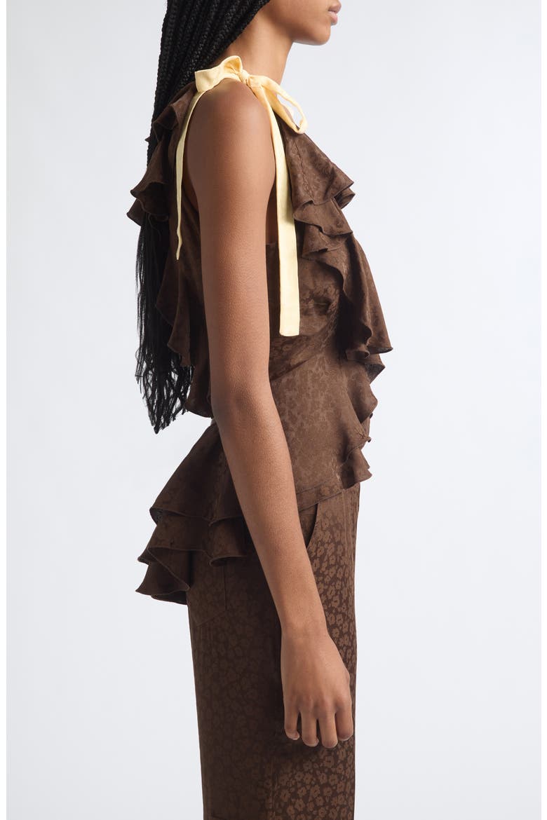 Marian Crop Ruffle Satin Jacquard Top, Alternate, color, BROWN/ YELLOW