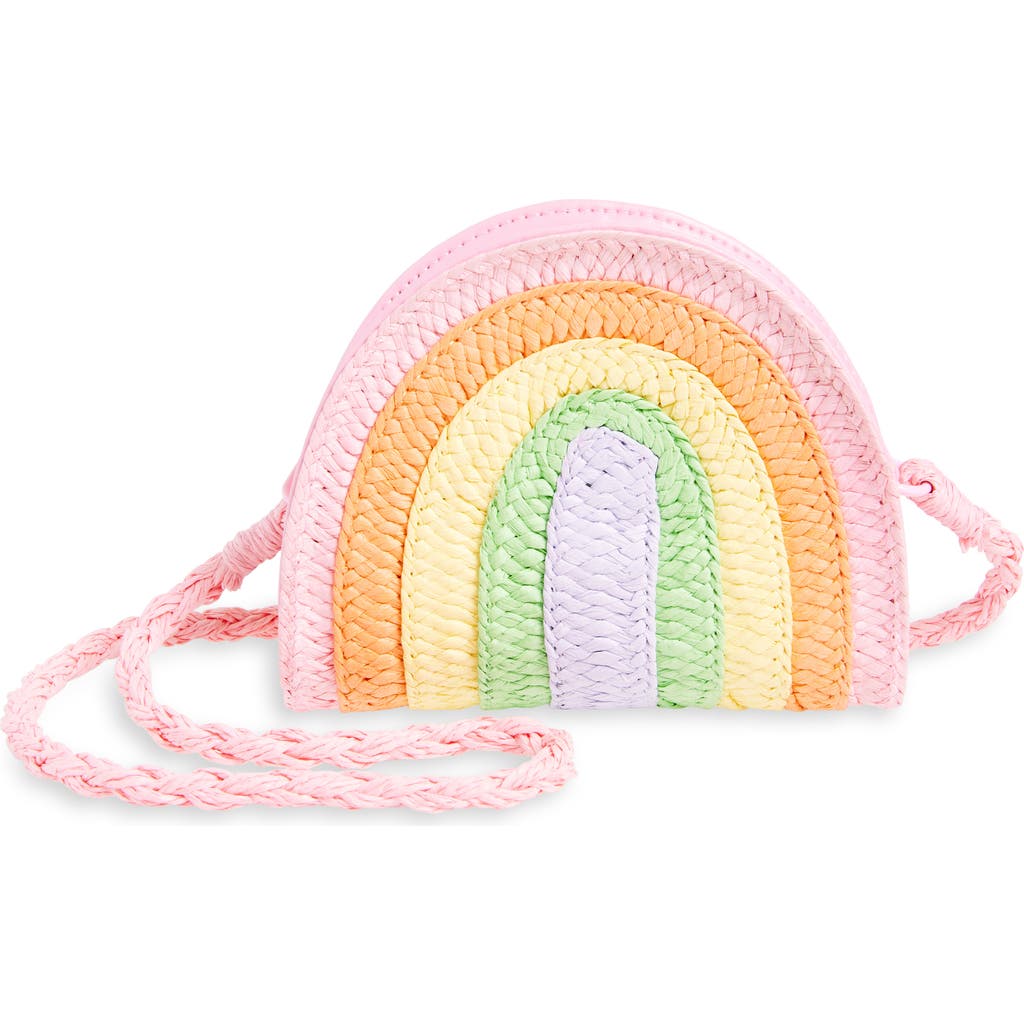 Capelli New York Kids' Straw Rainbow Crossbody Bag In Pink Multi Combo
