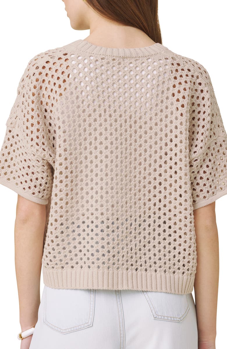 Splendid Nova Short Sleeve Cotton Pointelle Cardigan, Alternate, color, Light Fawn Beige
