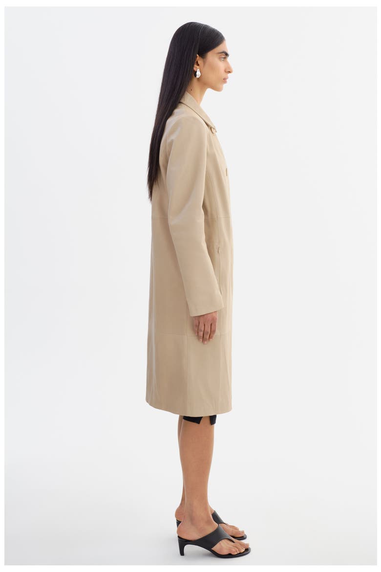 BELEN | Longline Leather Coat, Alternate, color, Stone