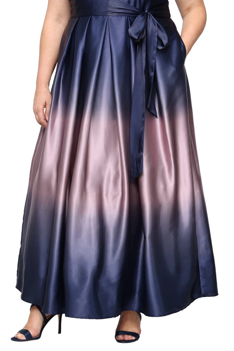 Ombrè Satin Gown, Alternate, color, NAVY/MAUVE