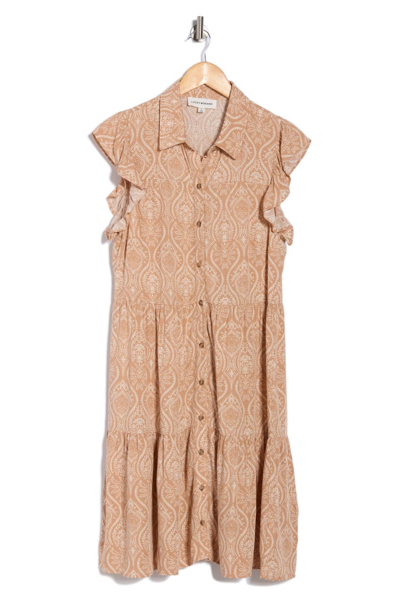 Flutter Sleeve Shirtdress, Alternate, color, TAN TILE