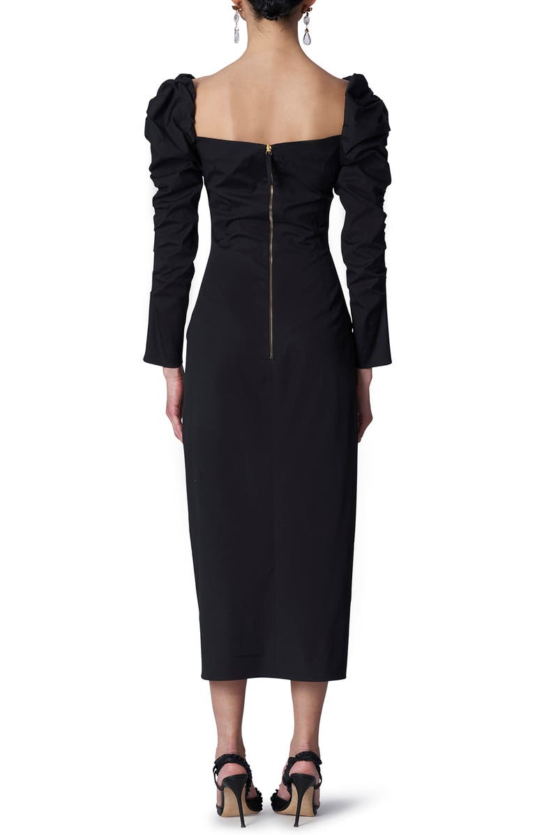Carolina Herrera Ruched Long Sleeve Cotton Blend Bustier Dress, Alternate, color, 