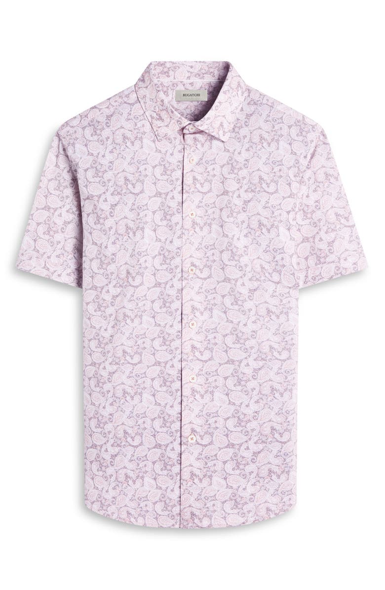 Bugatchi Miles OoohCotton<sup>®</sup> Paisley Short Sleeve Button-Up Shirt, Alternate, color, Papaya
